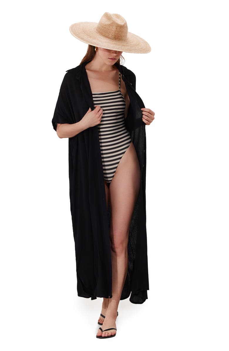 Gottex Beach Life Solena Crêpe Oversized Shirt Dress Cover-Up, Alternate, color, Black