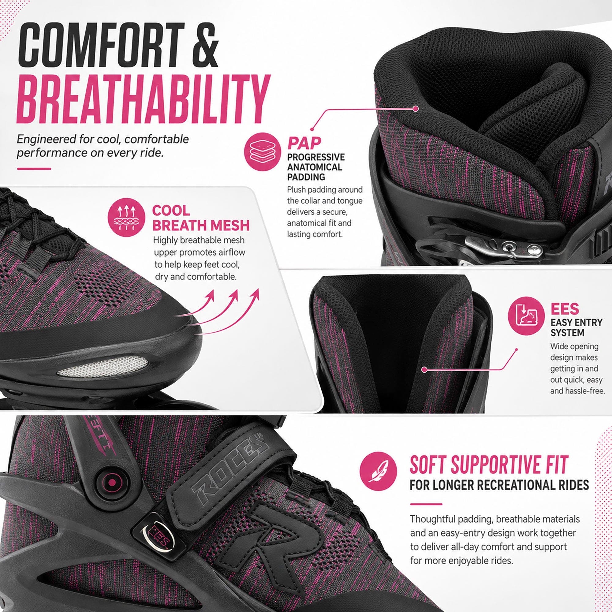 Weft Thread Womens Inline Skates, Alternate, color, Black/Fuchsia