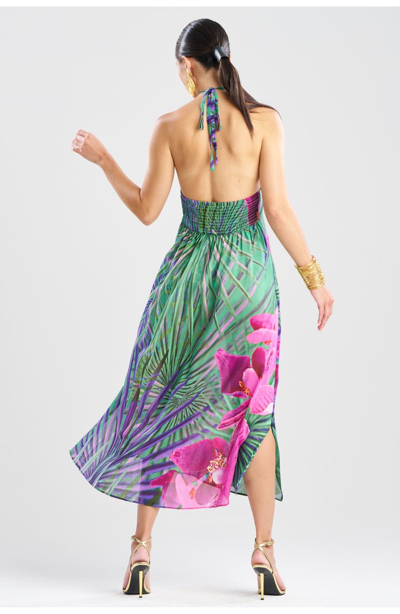 Natori Orchid Silk Cotton Voile Halter Dress, Alternate, color, Multi