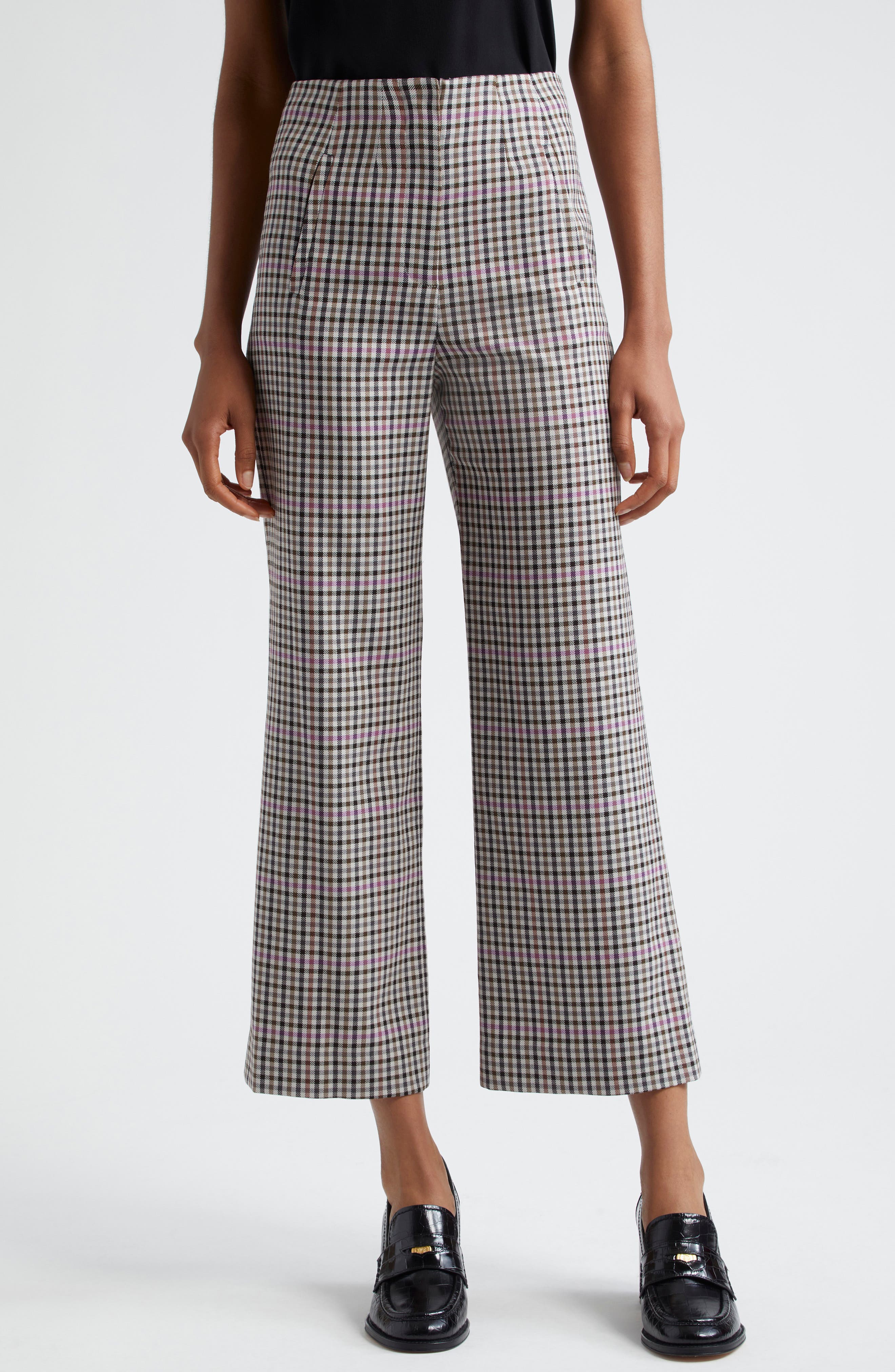 Veronica Beard Dova Gingham Plaid Wide Leg Pants