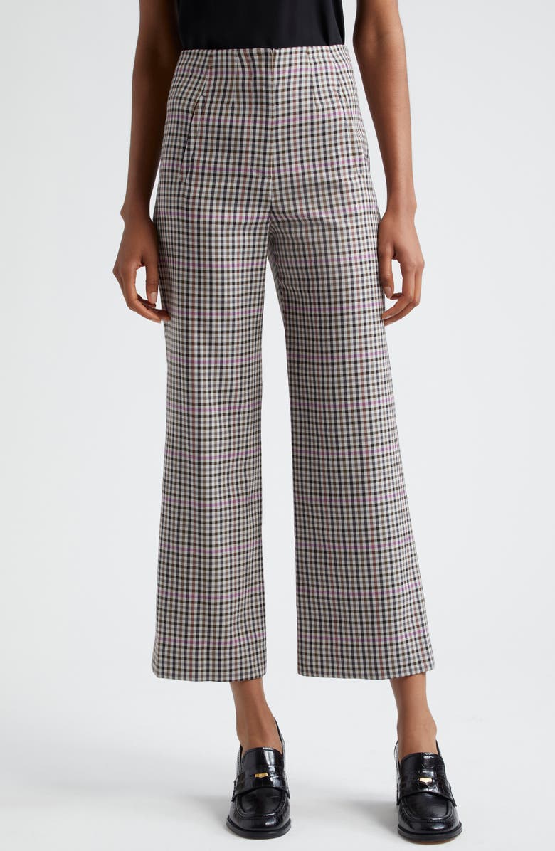 Veronica Beard Dova Gingham Plaid Wide Leg Pants, Main, color, Oat Multi
