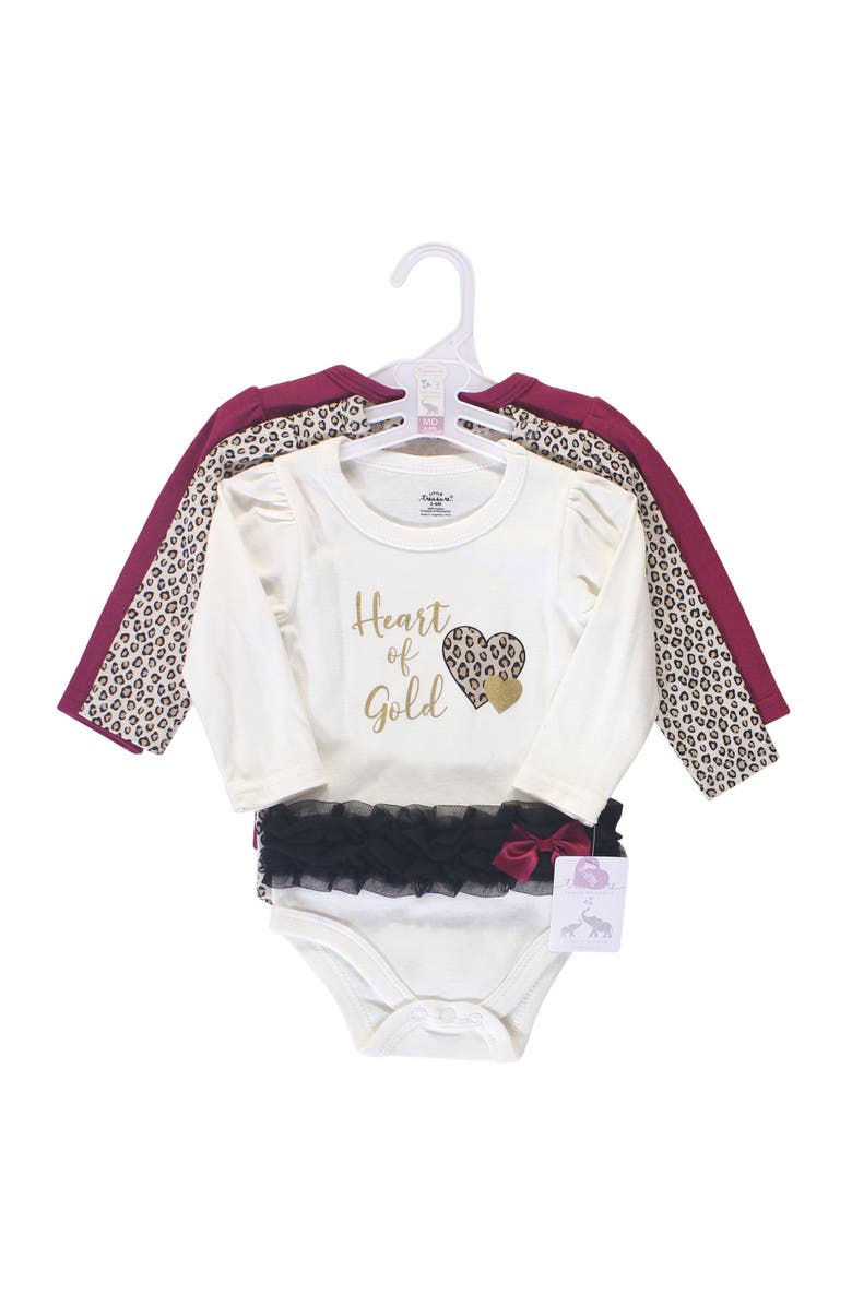 Little Treasure 3Pk Long Sleeve Bodysuits, Alternate, color, Cream Heart Of Gold