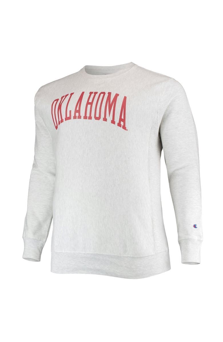 Champion Men's Champion Heathered Gray Oklahoma Sooners Big & Tall Reverse Weave Fleece Crewneck Pullover Sweatshirt, Alternate, color,