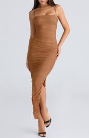 HOUSE OF CB Fornarina Ruched Mesh Maxi Dress