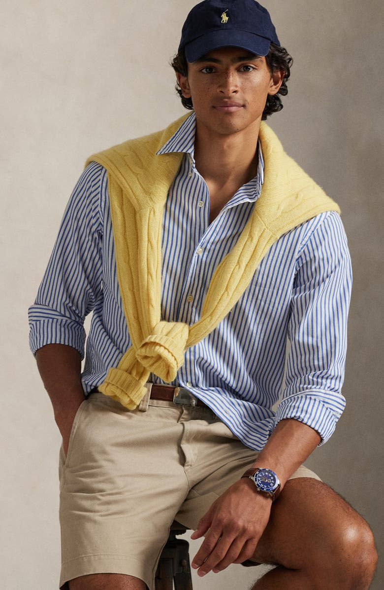 Polo Ralph Lauren Classic Fit Stripe Cotton Broadcloth Button-Down Shirt, Alternate, color, White/ Blue