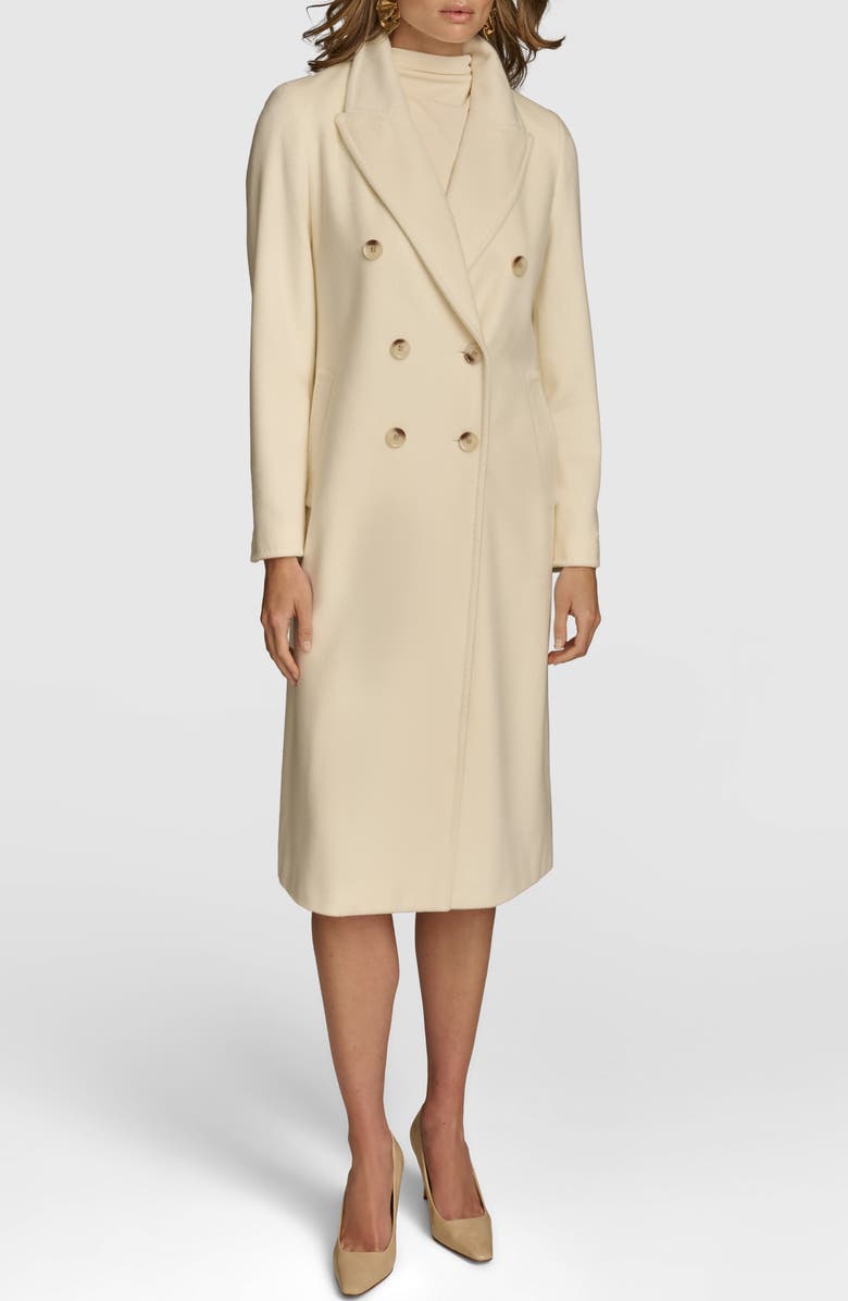 Donna Karan New York Tailored Double Breasted Wool Blend Coat, Main, color, Ivory