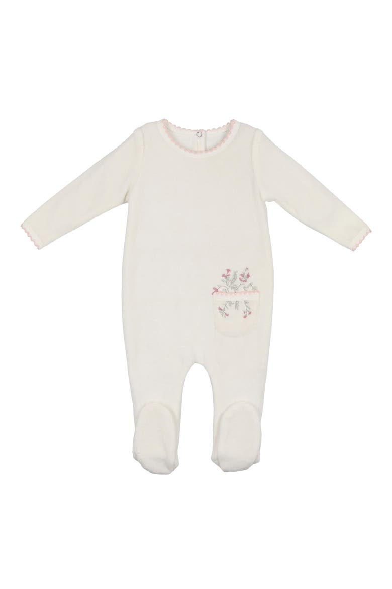 Velour Embroidered Pocket Footie, Main, color, WHITE