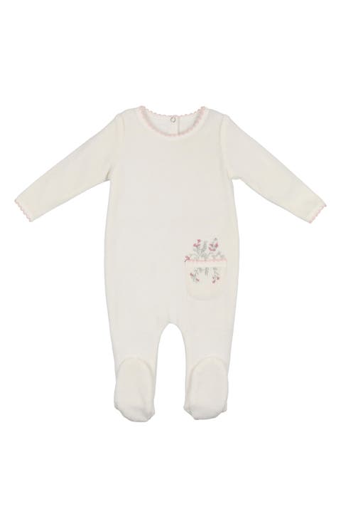 Velour Embroidered Pocket Footie (Baby)