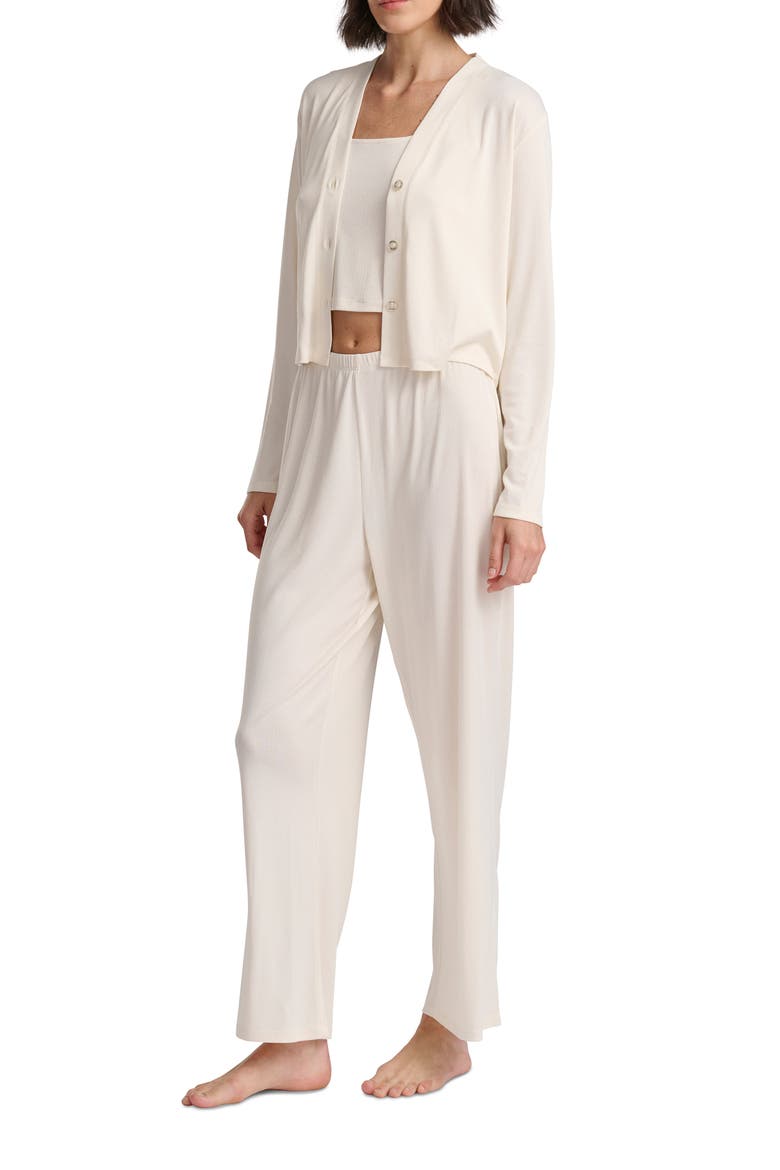 Pointelle Cardigan, Camisole & Pants Pajamas, Alternate, color, EGGNOG