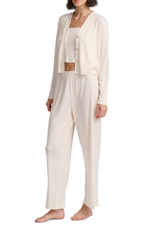 Splendid Pointelle Cardigan, Camisole & Pants Pajamas In Yellow