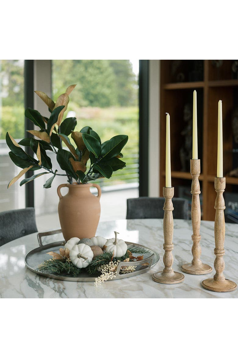 Tapered Candle Holder, Natural Wood, Alternate, color, Earth tones
