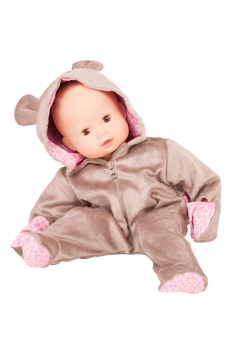 One Piece Teddy Costume Pajama Sleeper For Baby Dolls, Alternate, color, Brown