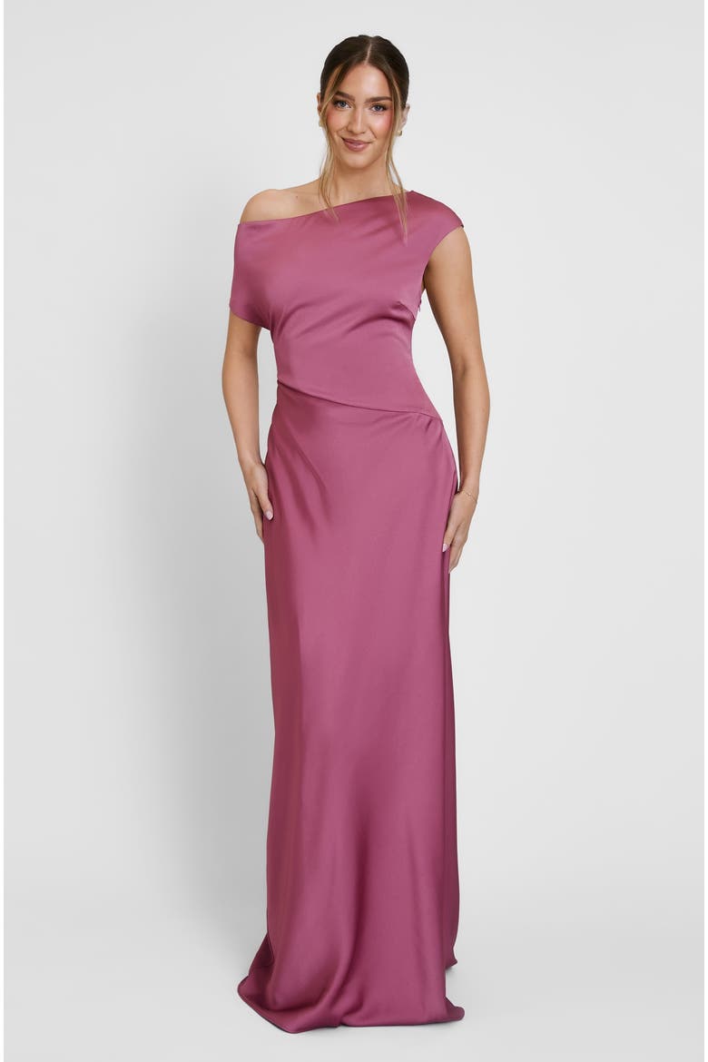 Asymmetric Satin Bridesmaid Dress, Main, color, Plum
