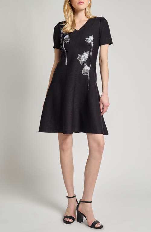 Shop Misook Modern Fit & Flare Embroidery Minidress In Black/white