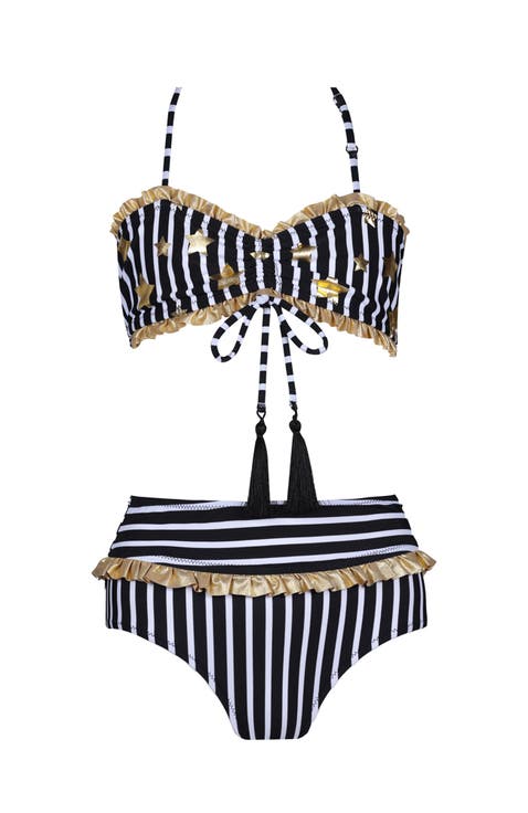 Kids' Gold Star Print Stripe Two Piece Bikini
