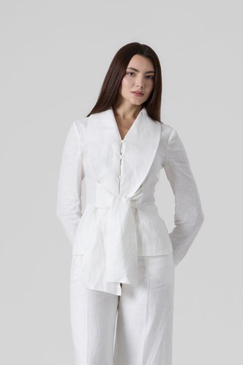 Le Fafo Linen Waist Tie Shirt in White at Nordstrom, Size X-Large