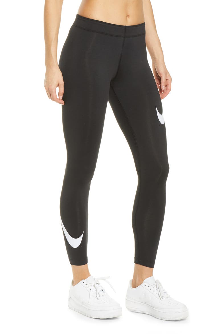Sportswear Legasee Swoosh Graphic Leggings, Alternate, color, BLACK/ WHITE