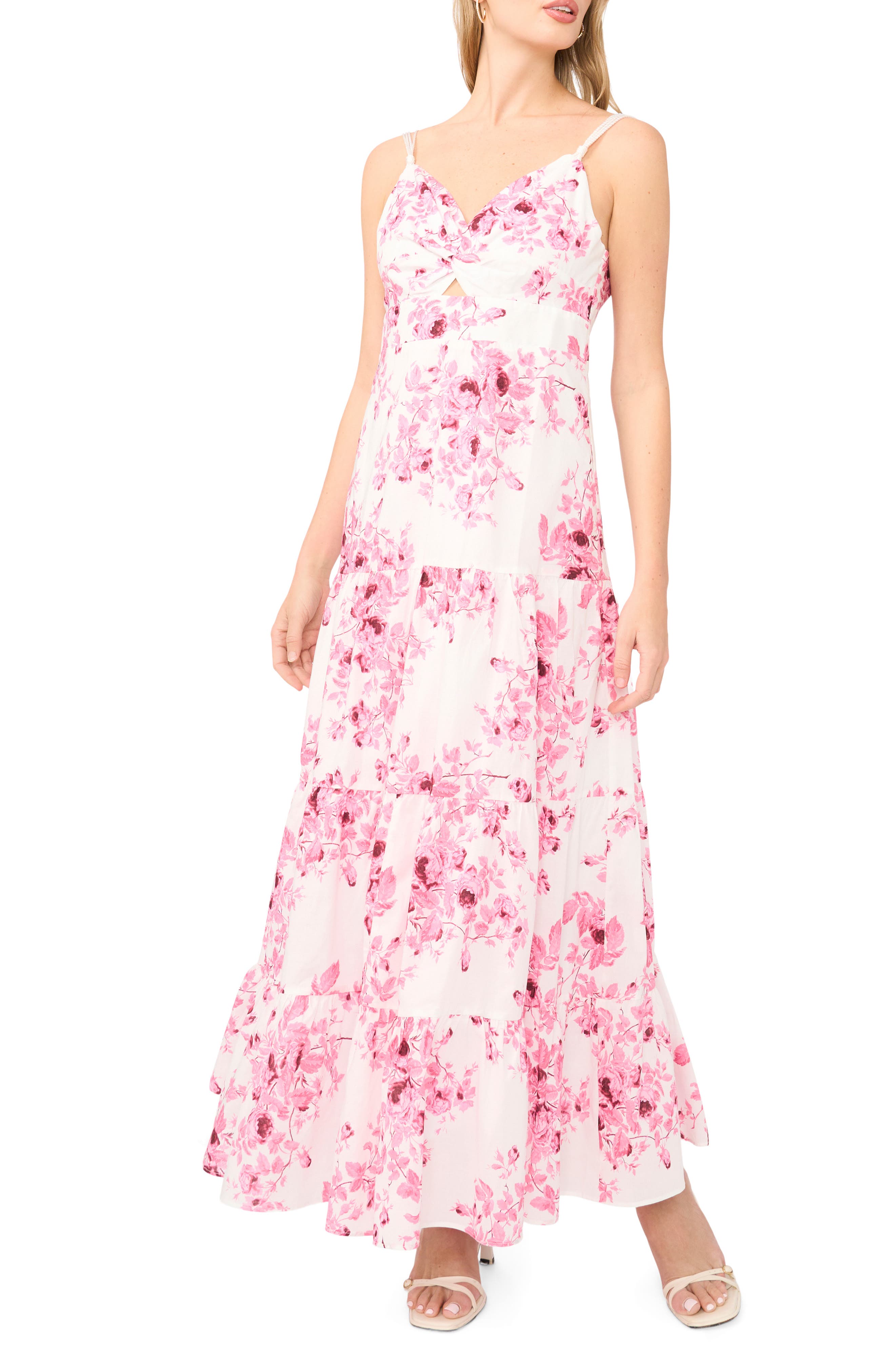 1.STATE Floral Twist Front Tiered Maxi Dress