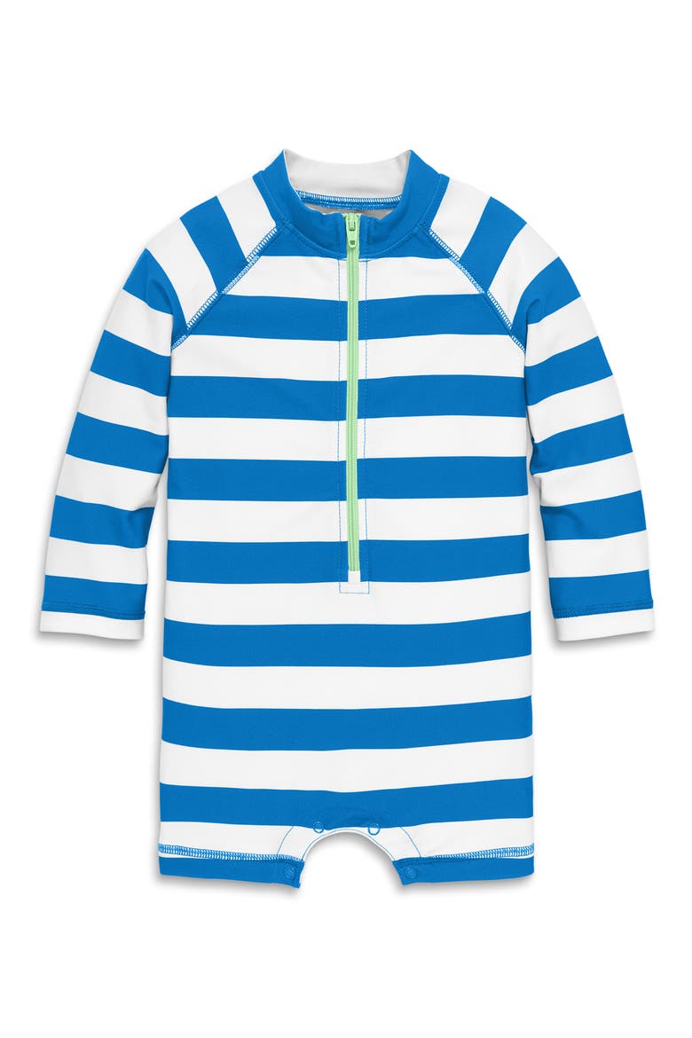 One-Piece Rashguard Swimsuit, Main, color, BLUEBERRY/ WHITE STRIPE