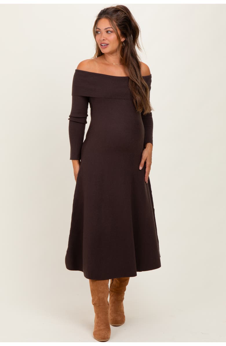 PinkBlush Off Shoulder Sweater Midi Dress, Main, color, Brown