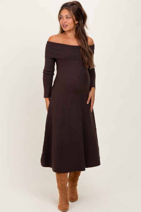 Off Shoulder Sweater Midi Dress
