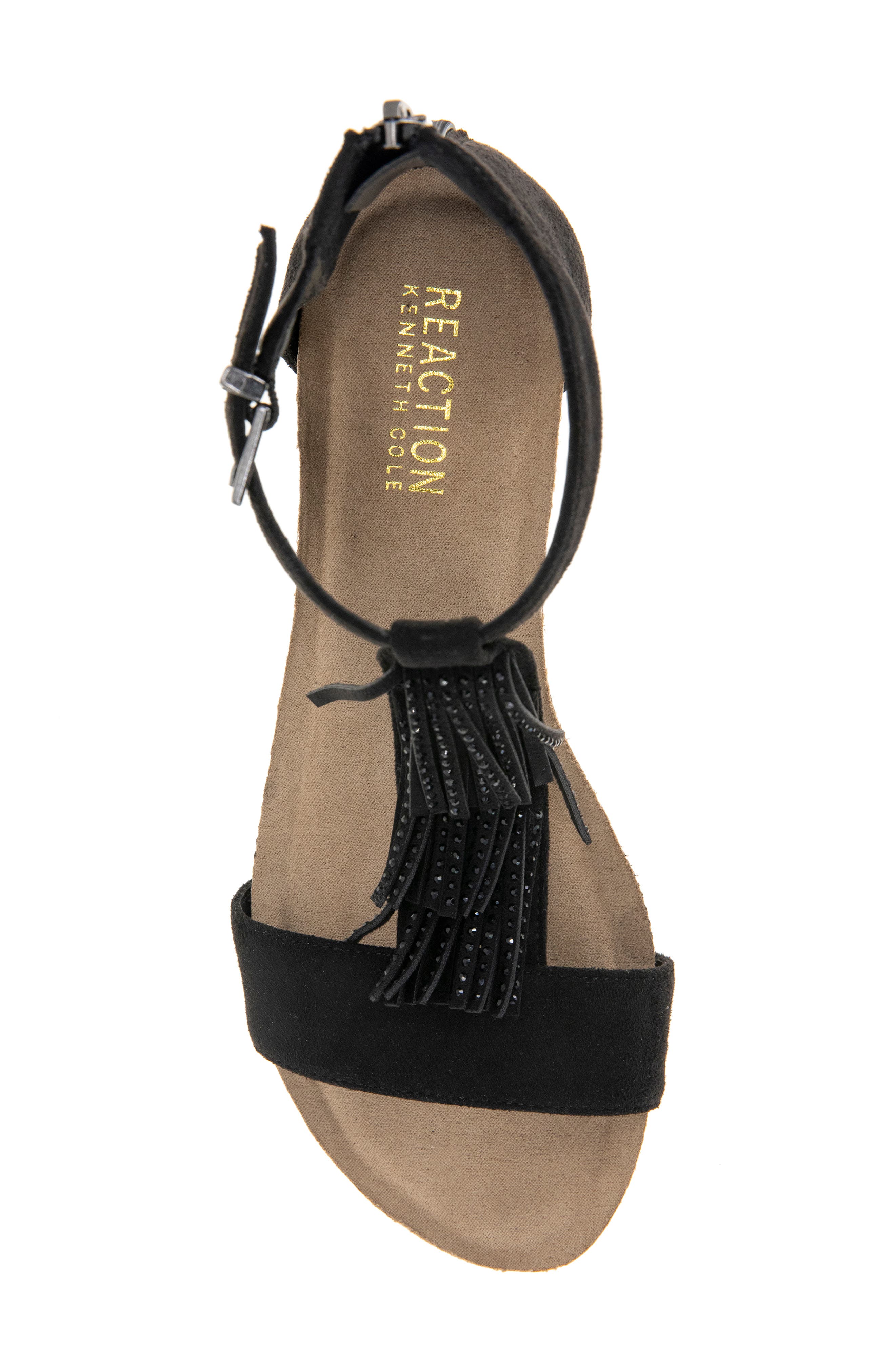 Reaction Kenneth Cole Glytoni Fringe T-Strap Sandal, Alternate, color, Black Micro