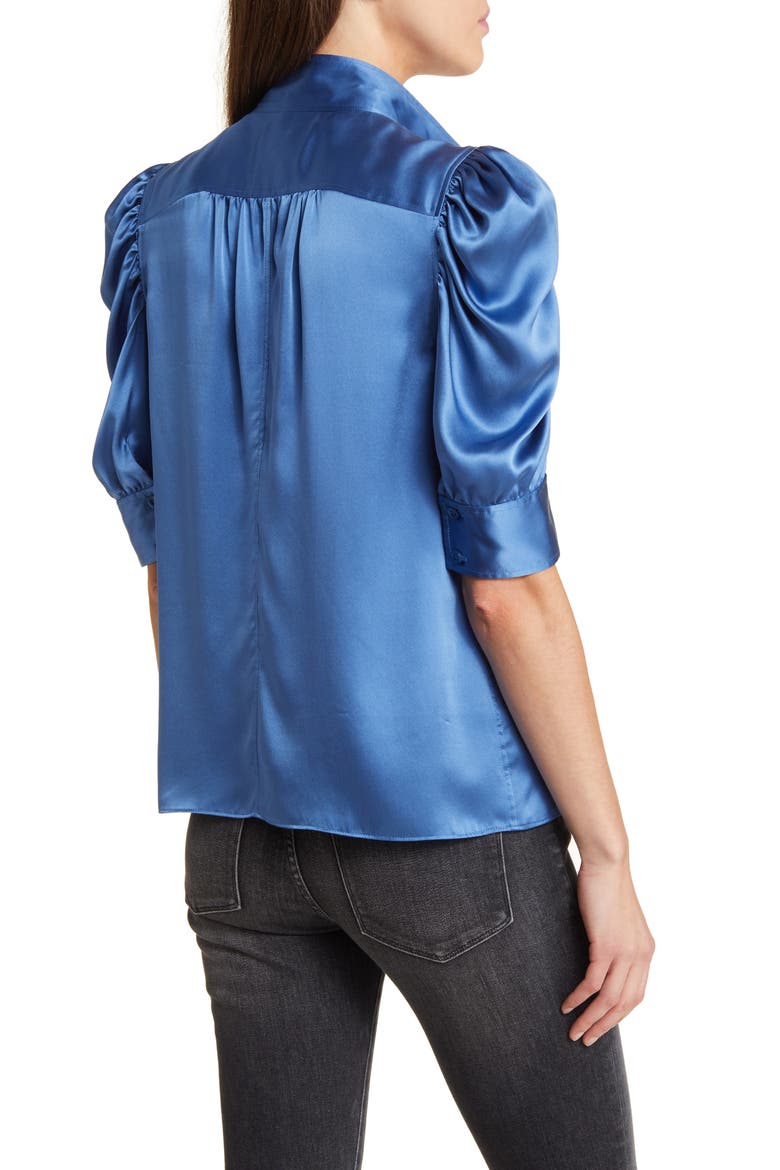 Gillian Silk Button-Up Shirt, Alternate, color, SLATE BLUE