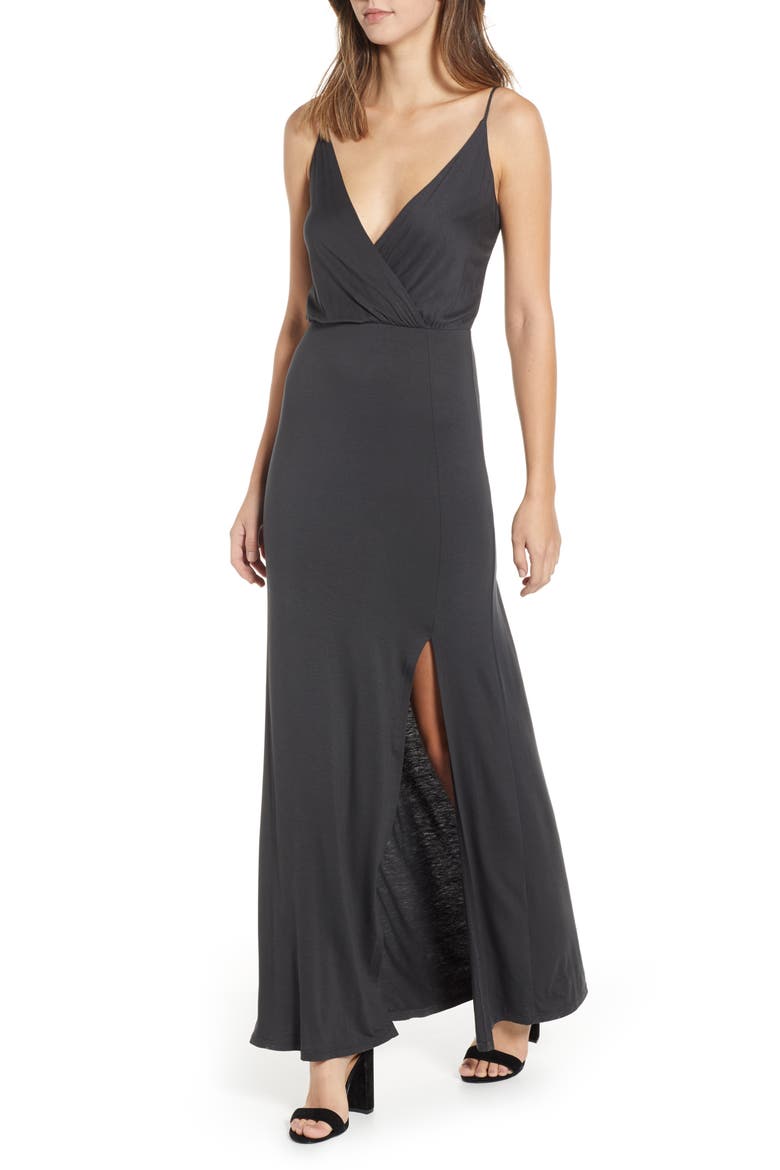 Surplice Neck Knit Maxi Dress, Main, color, CHARCOAL