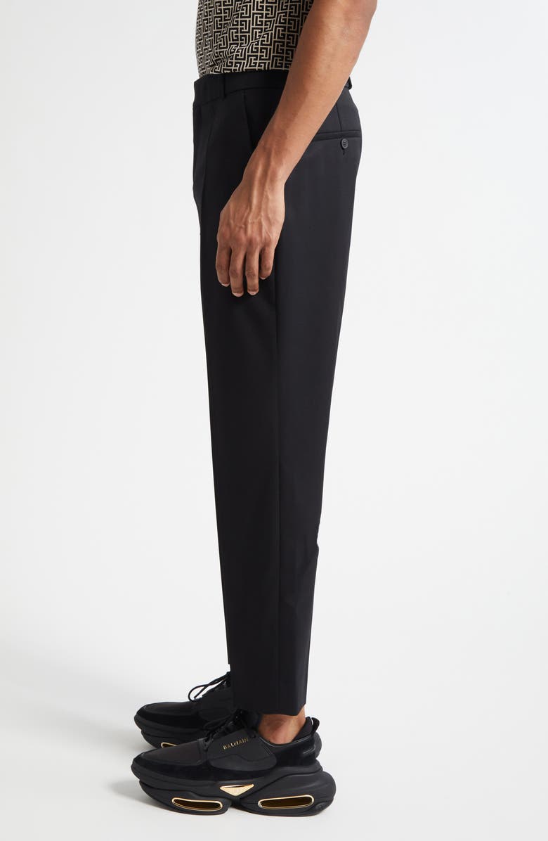Balmain Tailored Straight Leg Wool Pants, Alternate, color, Black