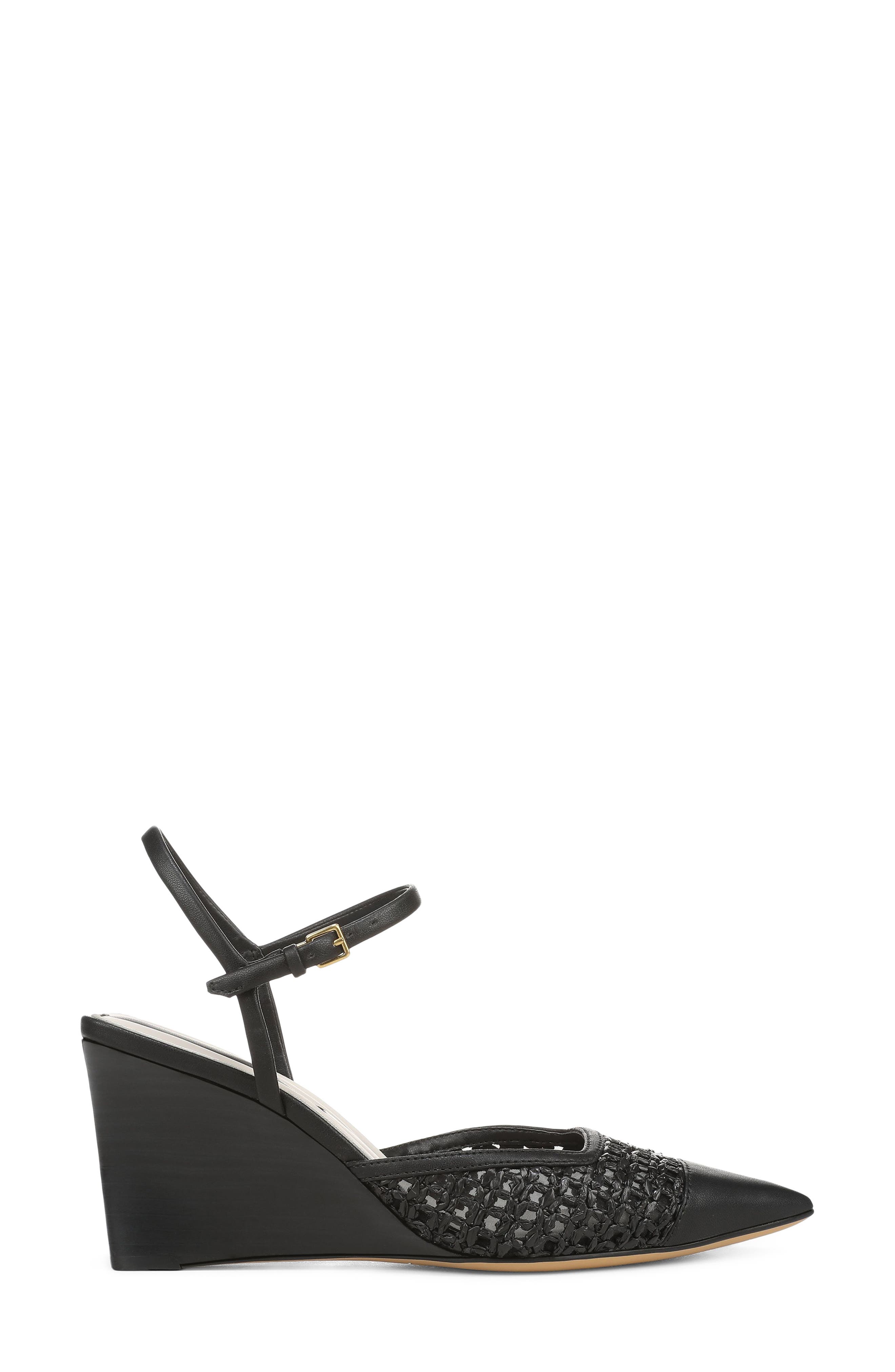 Franco Sarto Cherie Ankle Strap Pointed Cap Toe Wedge Pump, Alternate, color, Black