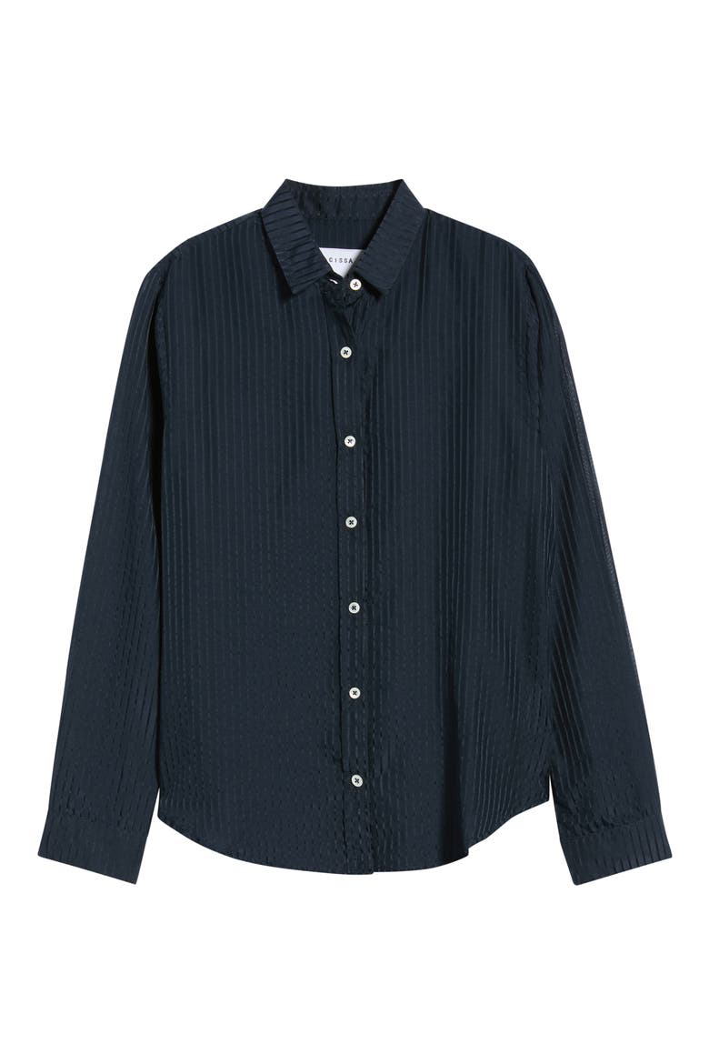 Striped Silk Blend Button-Up Shirt, Alternate, color, NAVY SHEER STRIPE