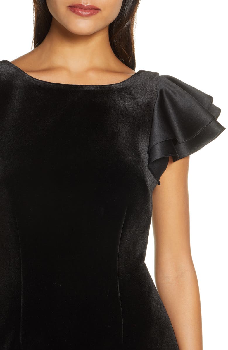 Eliza J Satin Sleeve Velvet Trumpet Gown, Alternate, color,