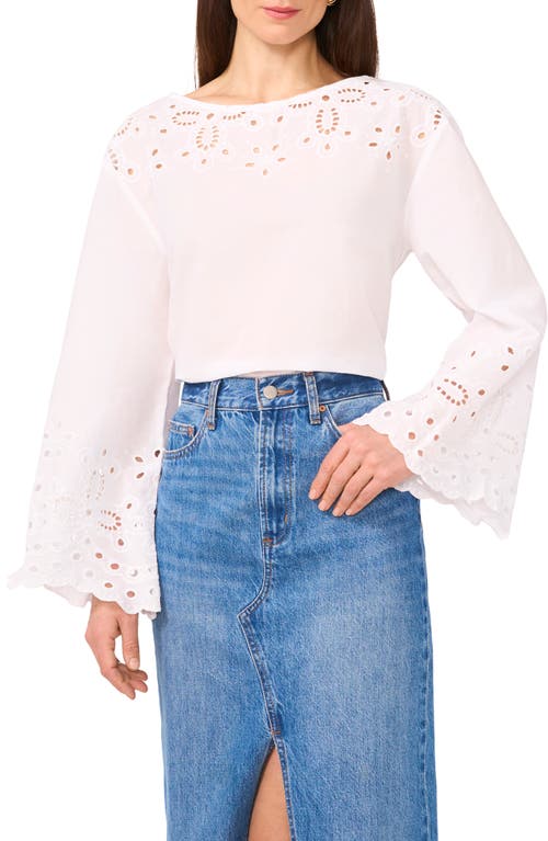 1.state Embroidered Eyelet Bell Sleeve Cotton Top