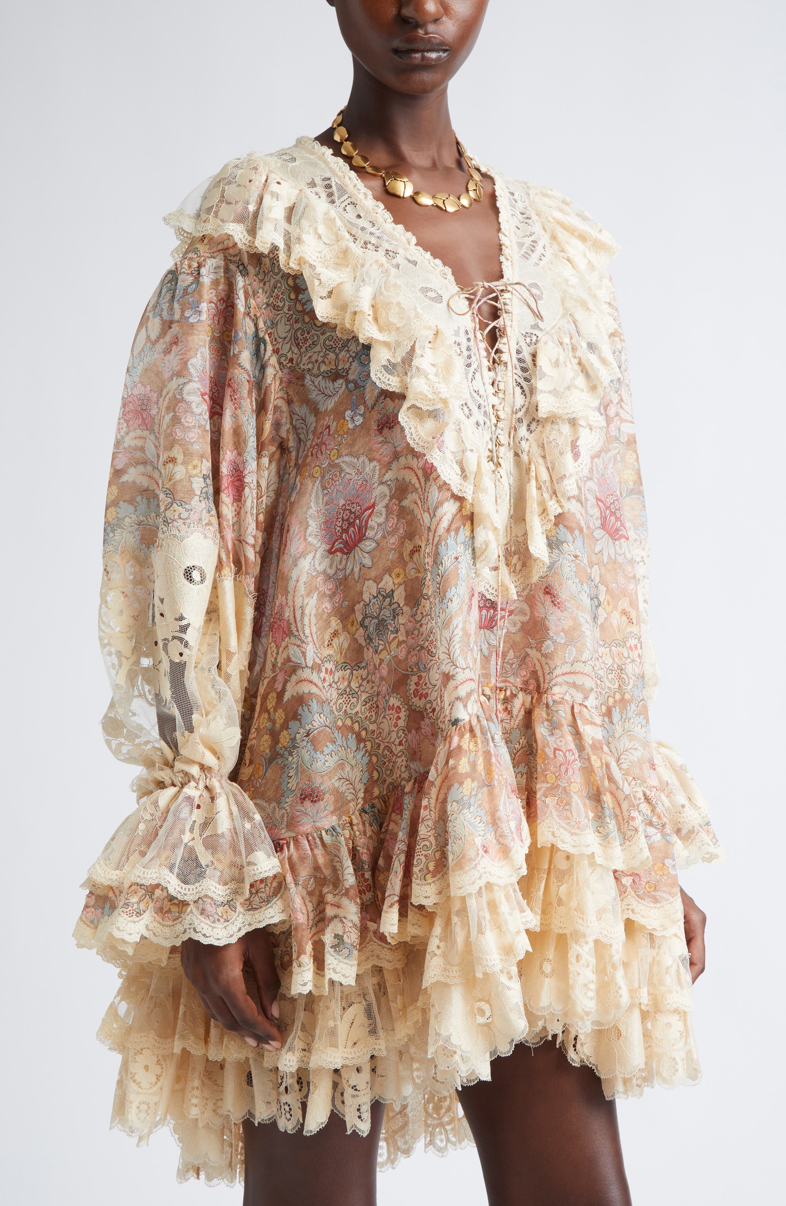 zimmermann rosa laced mini dress ZIMMERMANN Rebellion Beaded Mini Dress | Pink Floral