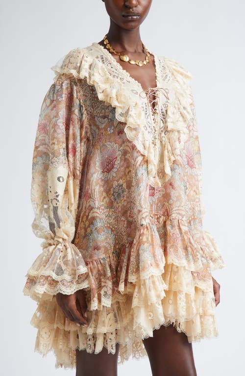 Zimmermann Rebellion Linen & Silk Lace-up Minidress In Multi