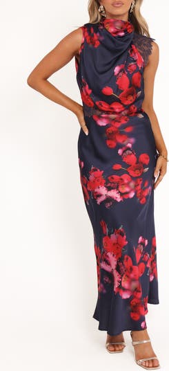 Annabelle Floral Cowl Neck Satin Maxi Dress