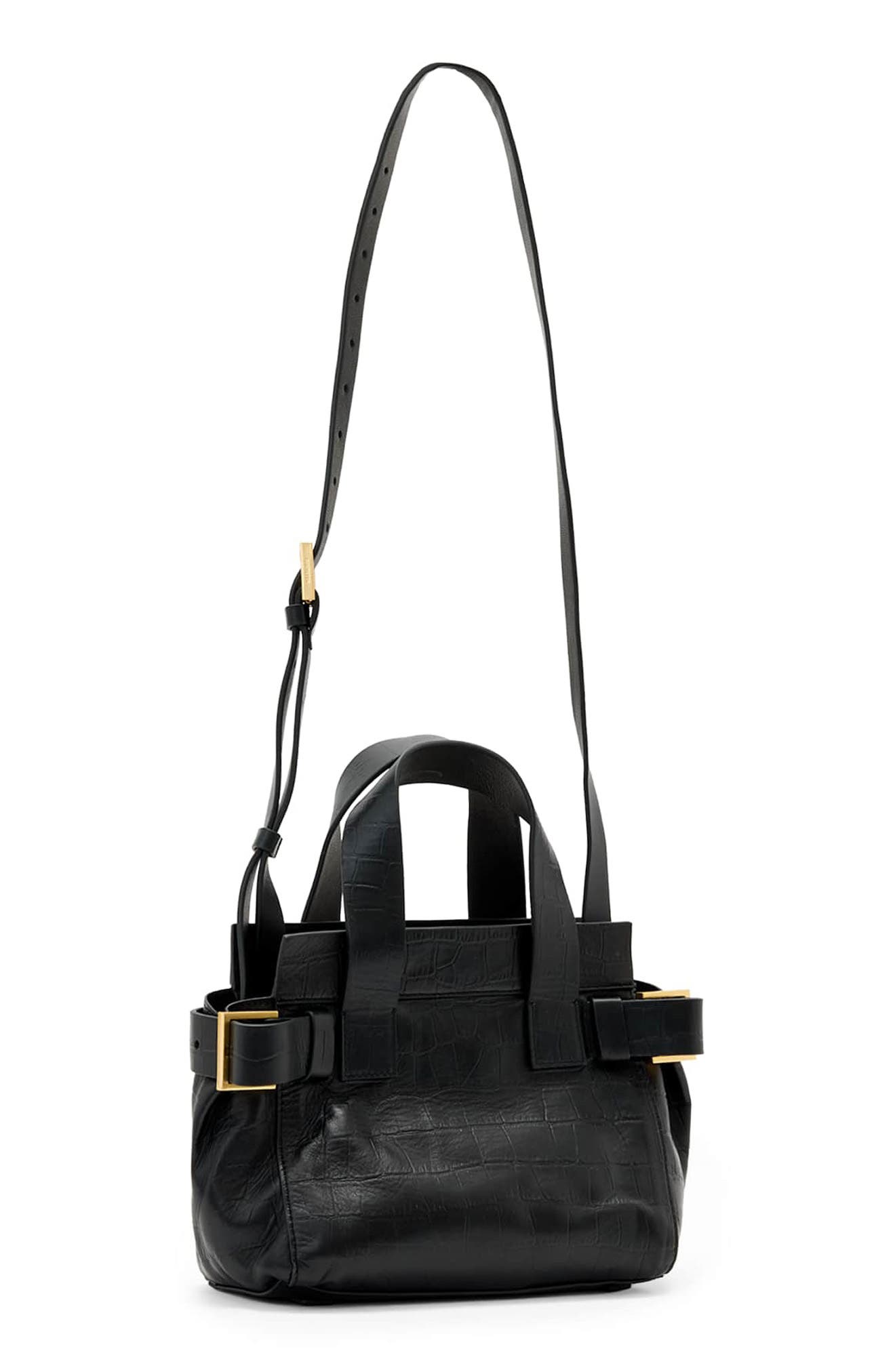 Perez Mini Croc Embossed Leather Crossbody Bag, Alternate, color, BLACK