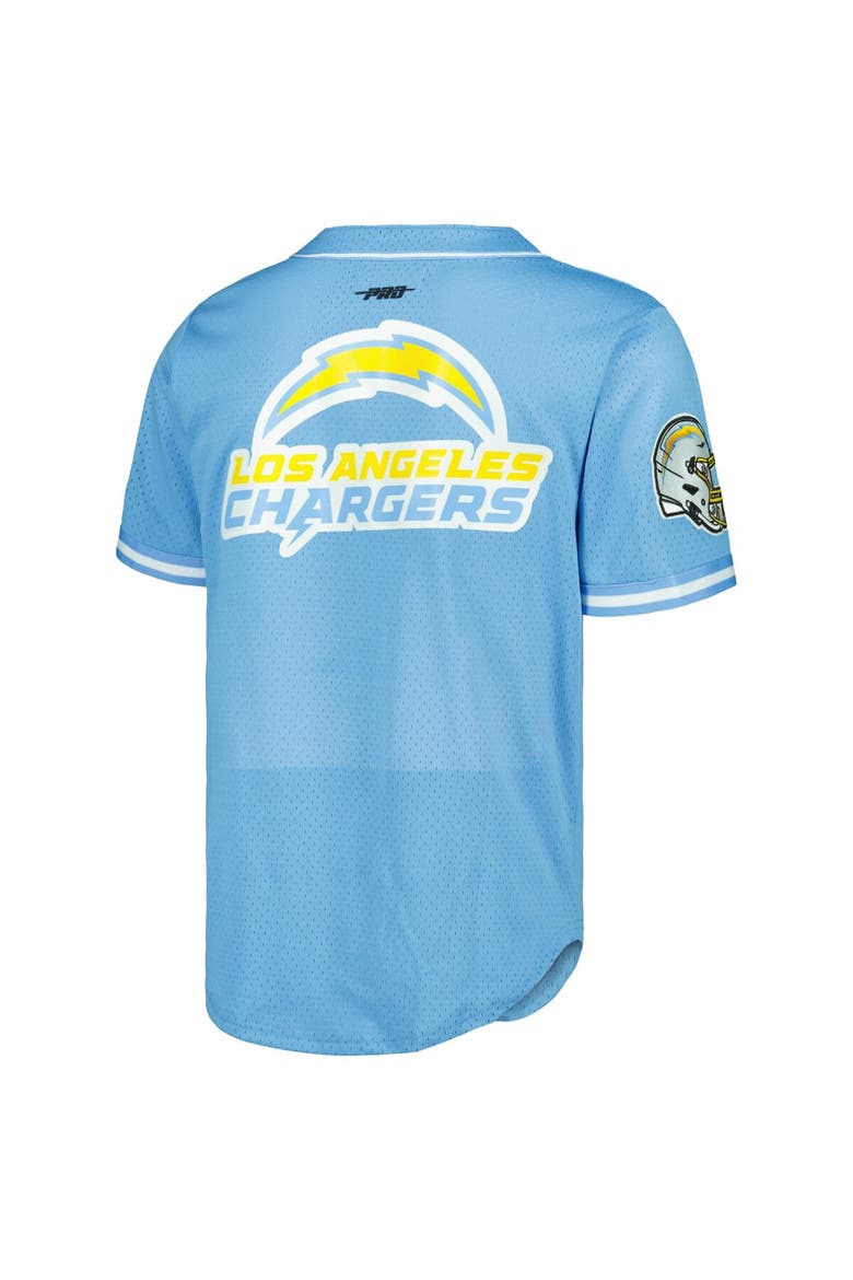 Men's Pro Standard Justin Herbert Powder Blue Los Angeles Chargers Mesh Baseball Button-Up T-Shirt, Alternate, color, Powder Blue
