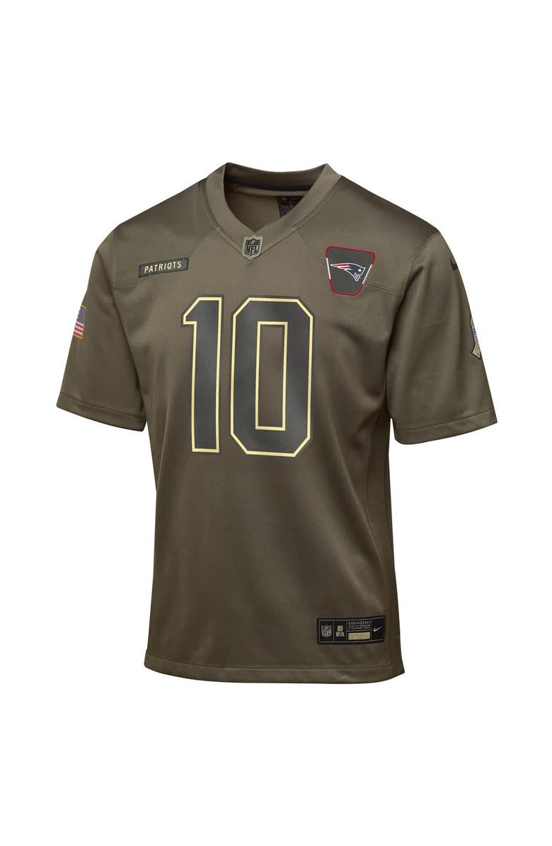 Nike Youth Nike Drake Maye Olive New England Patriots 2025 Salute to Service Game Jersey, Alternate, color,