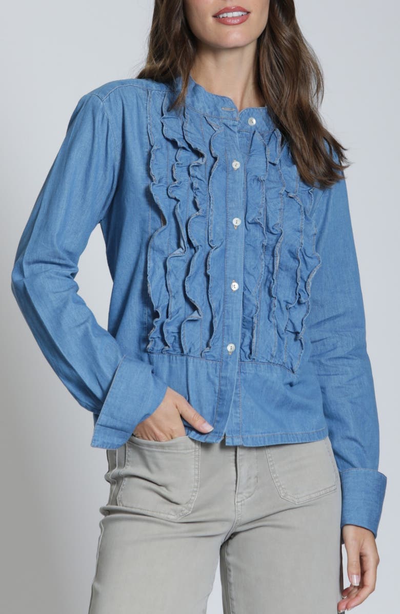 APNY Ruffle Placket Denim Shirt, Main, color,