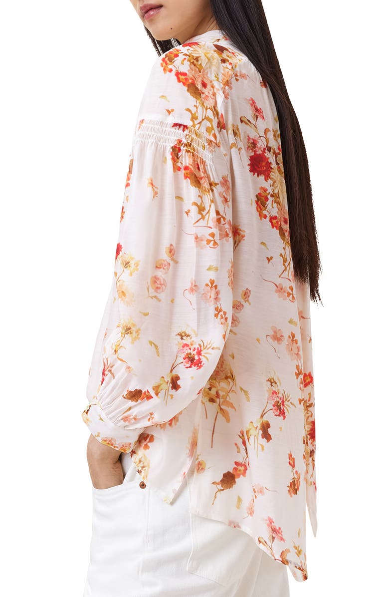 AllSaints Perla Floral Print Long Sleeve Woven Shirt, Alternate, color, Armada White