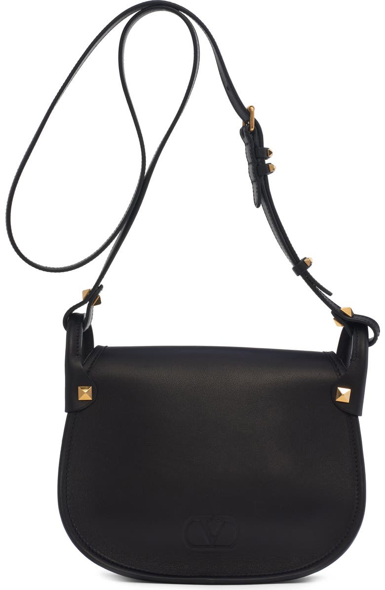 Valentino Garavani Small Flaneuse Leather Shoulder Bag, Alternate, color, Black