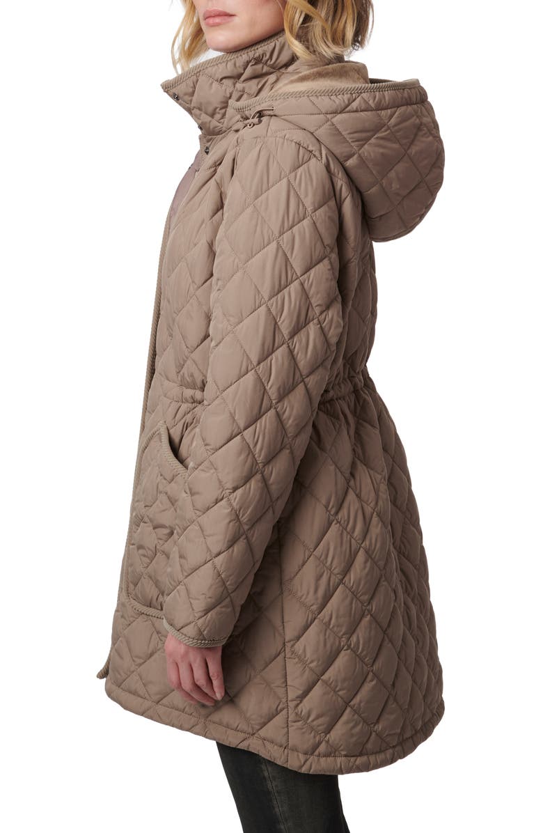 Bernardo Diamond Quilted Hooded Puffer Coat, Alternate, color, Dusty Taupe