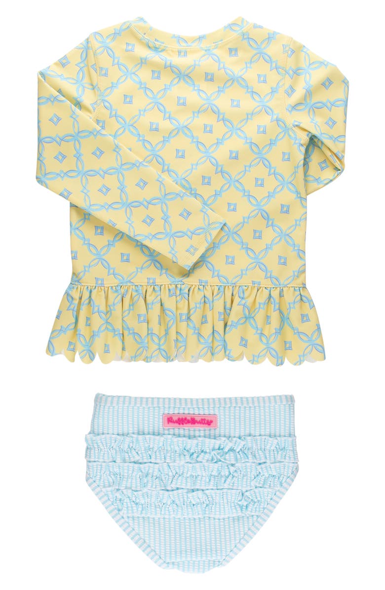 RuffleButts Kids' Banana Coastal Ruffle Long Sleeve Skirted UPF 50+ Rashguard, Alternate, color, Yellow