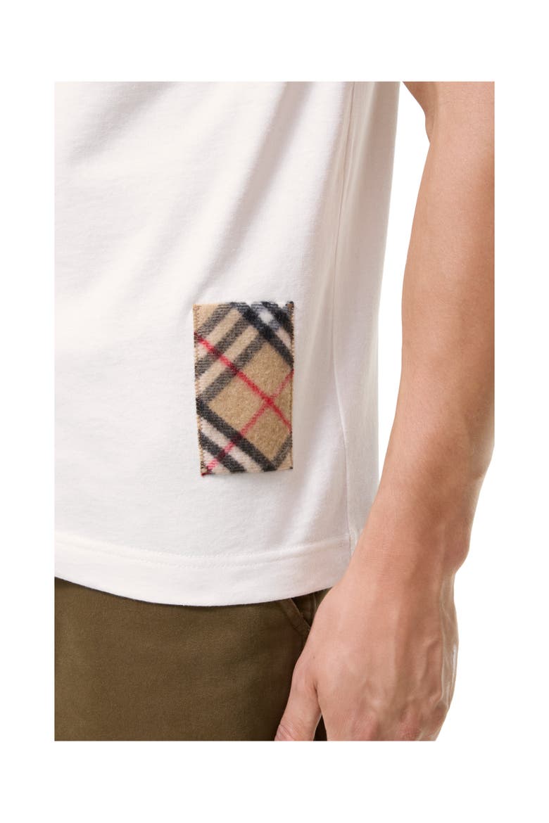 Check Cashmere Patch Cotton T-shirt, Alternate, color, Chalk white