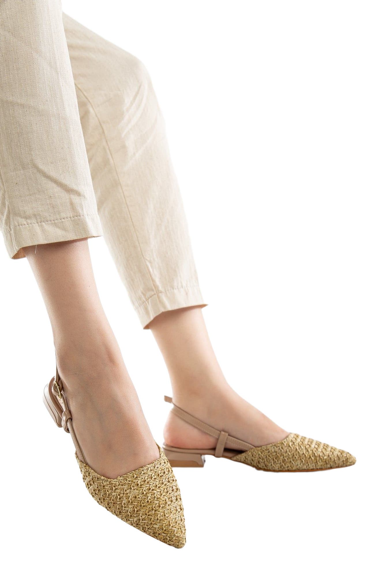 Riley Woven Slingback Flats, Alternate, color, Beige Faux Leather