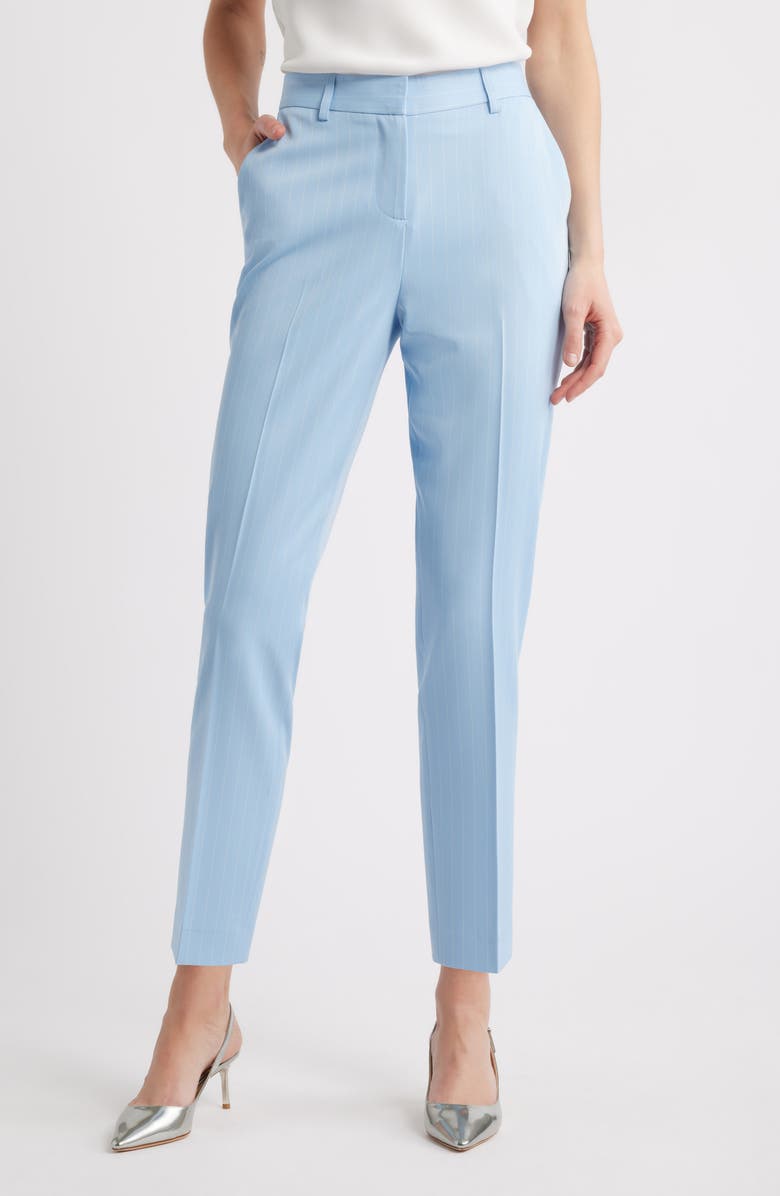 Tahari ASL Classic Pinstripe Straight Leg Pants, Main, color, Ice Blue