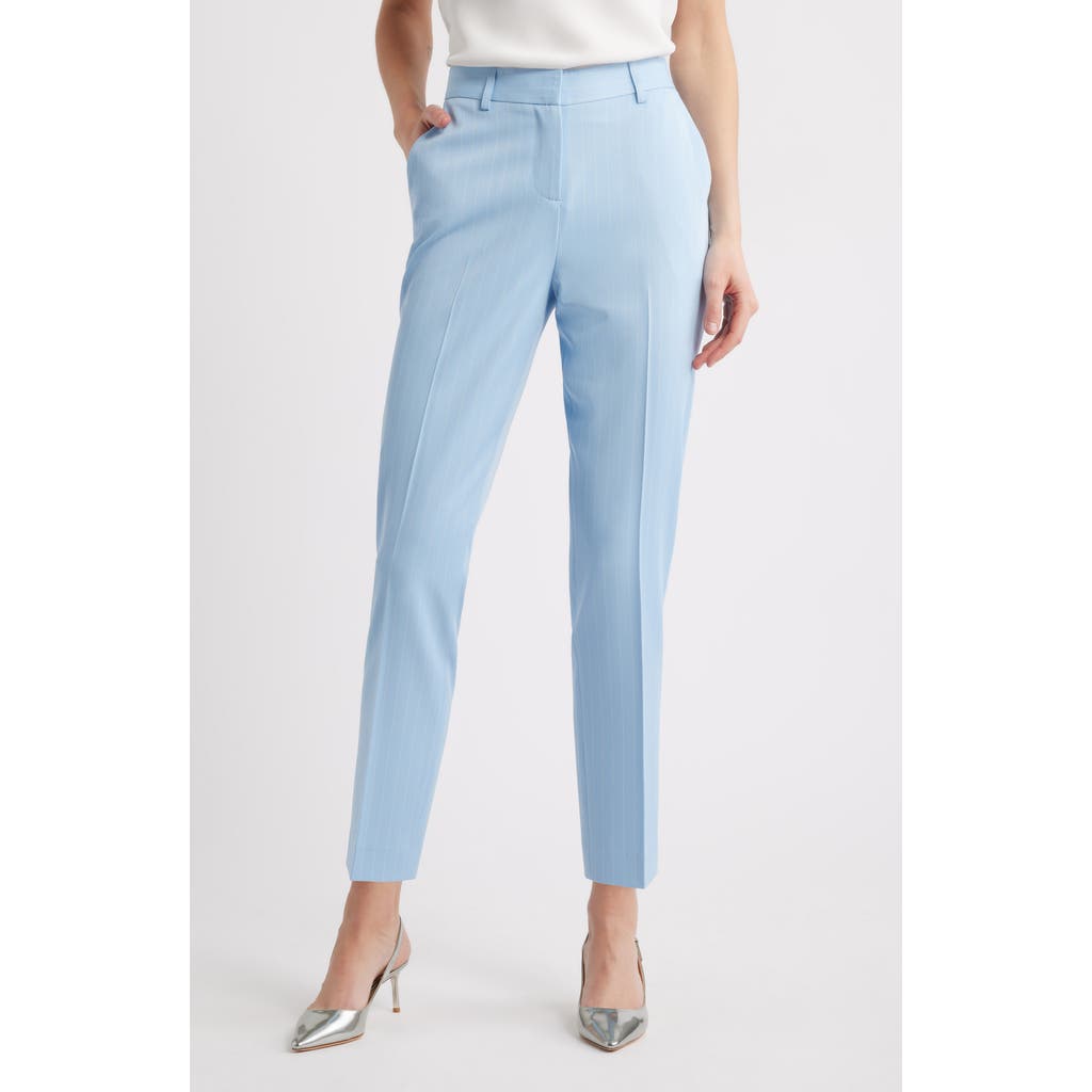 Tahari Asl Classic Pinstripe Straight Leg Pants In Ice Blue