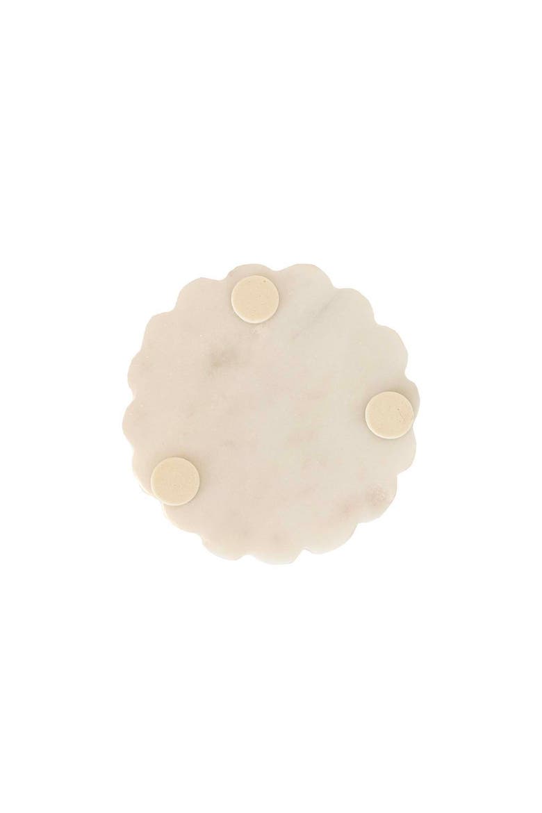 4" Emery Vintage Scalloped White Marble Coasters Set of 3 with Jute Tie, Alternate, color, White