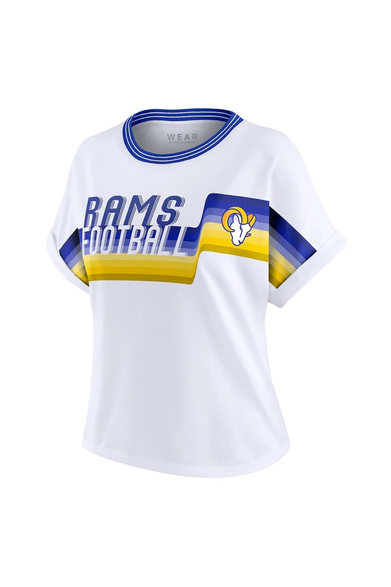 Women's WEAR by Erin Andrews White Los Angeles Rams Cropped Center Stripe Dolman T-Shirt, Alternate, color, White